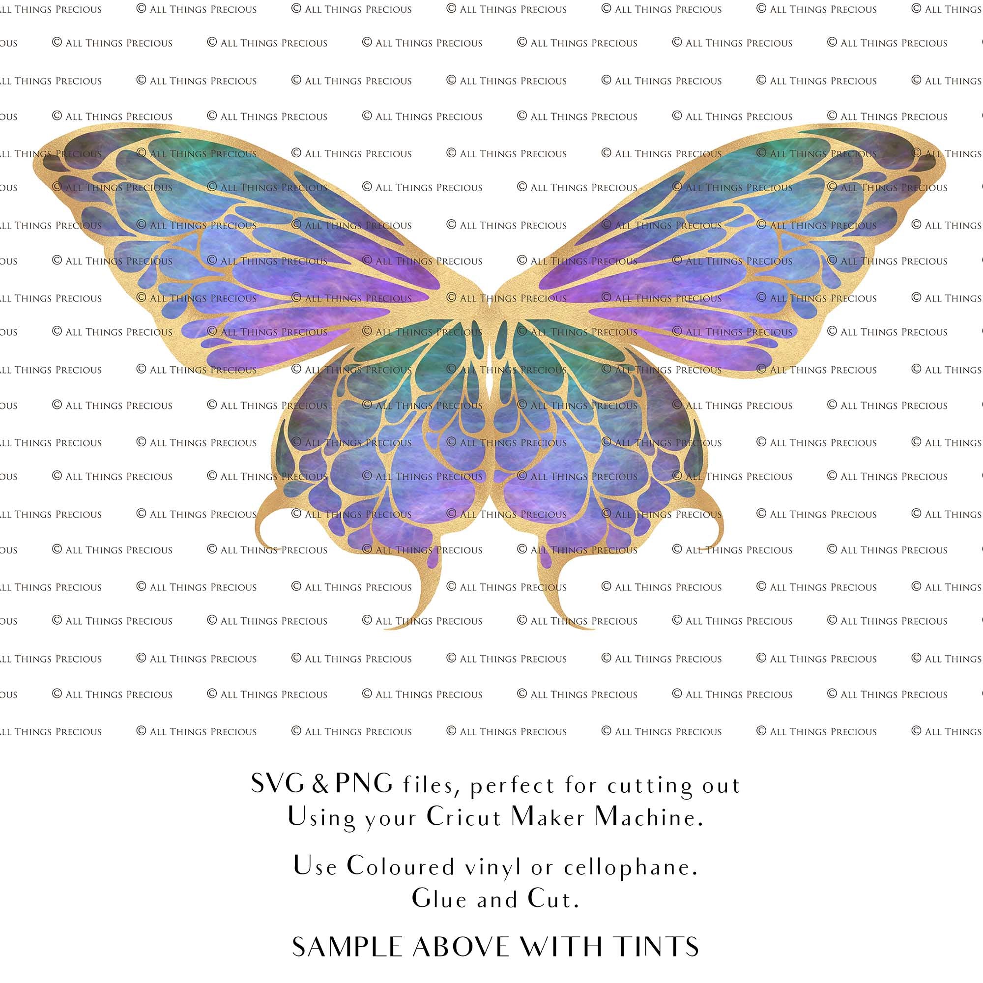 SVG & PNG Fairy Wing files for Cricut or Silhouette Cameo Cutting Machine. To create wearable fairy wings, in adult or children sizes. Simply load the design into design space for Cricut, re size and you are set to go!  These are Individual Wing Pieces, for you to cut and assemble. This is a DIGITAL product.